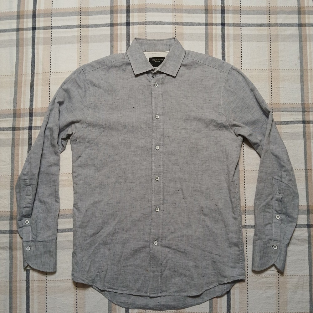 rag&bone Gray Linen Blend Long Sleeve Button Shirt Fit 1 / 14.5" Portugal Made - Picture 4 of 12